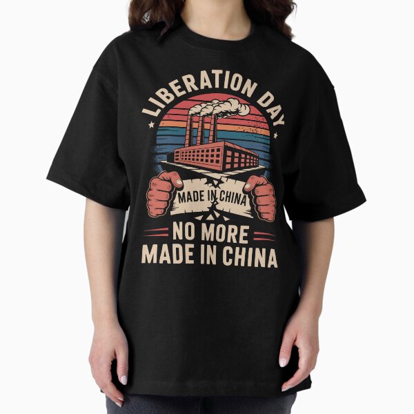 Vista previa del artículo con la obra «Día de la Liberación: No más productos fabricados en China», diseñado y vendido por Serbin.