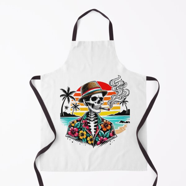 Item preview, Skeleton in Hawaiian Shirt Smoking Cigar at Sunset – Retro Tropical Beach Vibes Skull designed and sold by DrawHandArt.