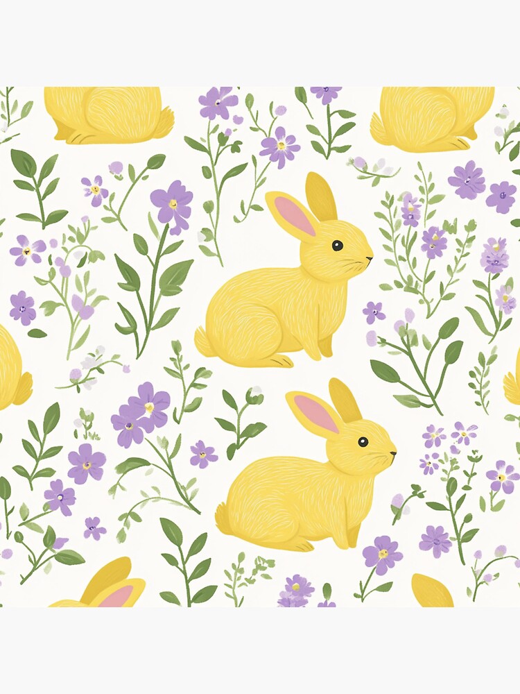 Thumbnail 3 of 3, Pin, Yellow Bunny & Lavender Floral Pattern – Springtime Whimsy designed and sold by Patricks-Art.