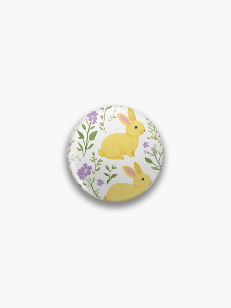 Thumbnail 1 of 3, Pin, Yellow Bunny & Lavender Floral Pattern – Springtime Whimsy designed and sold by Patricks-Art.