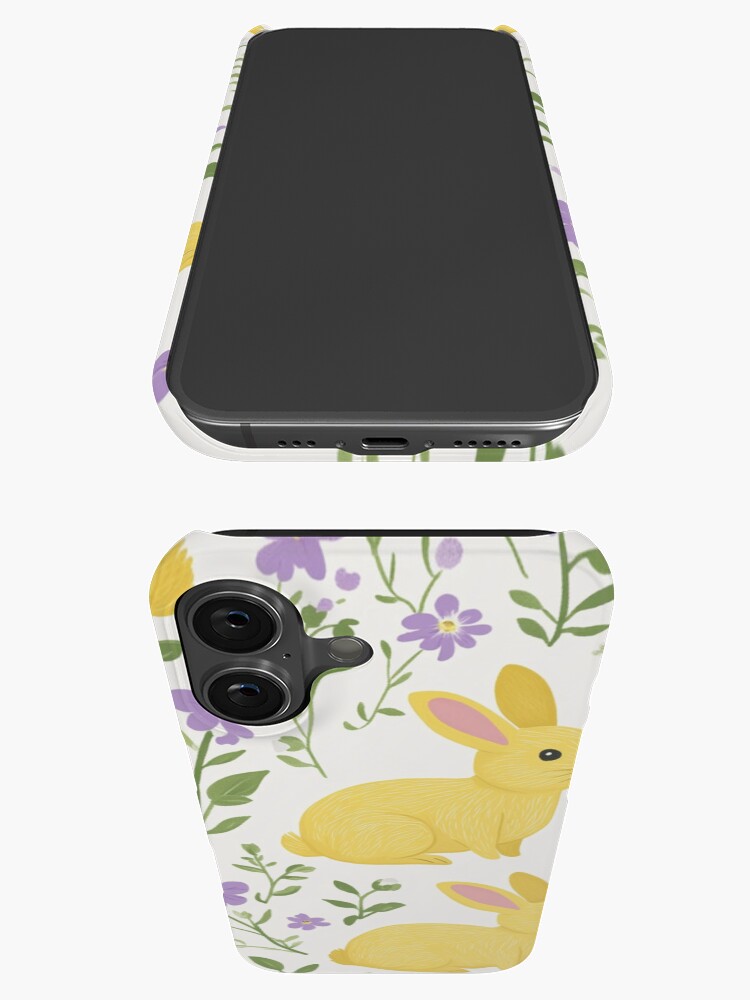 Thumbnail 3 of 4, iPhone Case, Yellow Bunny & Lavender Floral Pattern – Springtime Whimsy designed and sold by Patricks-Art.