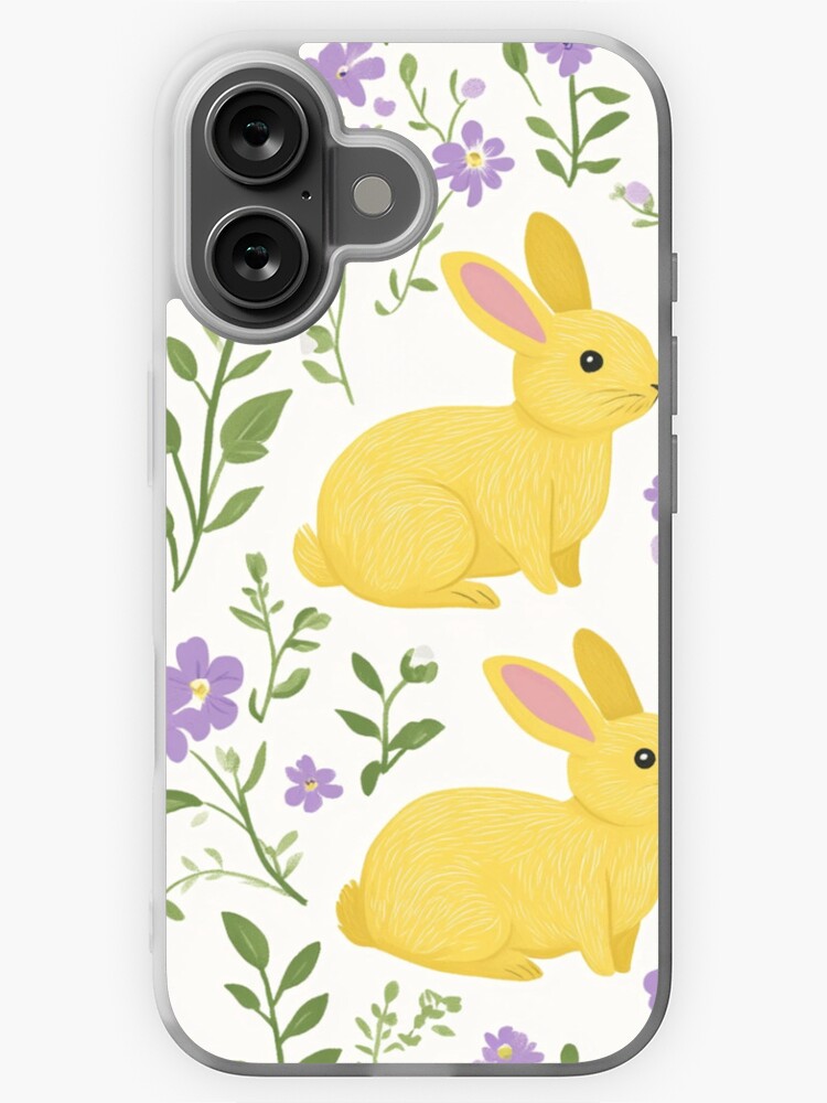 Thumbnail 1 of 5, iPhone Case, Yellow Bunny & Lavender Floral Pattern – Springtime Whimsy designed and sold by Patricks-Art.