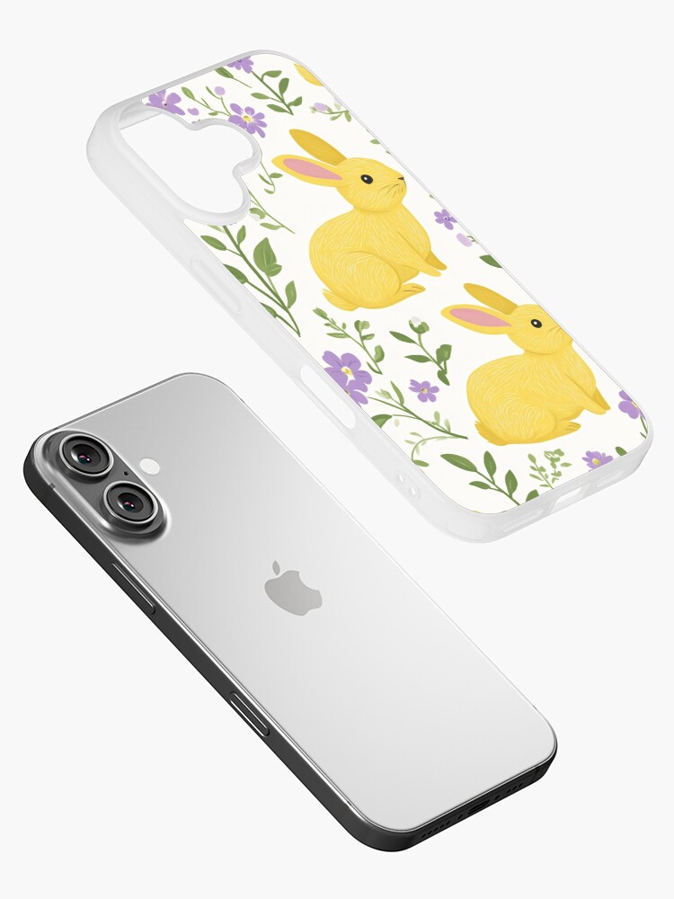 Thumbnail 2 of 5, iPhone Case, Yellow Bunny & Lavender Floral Pattern – Springtime Whimsy designed and sold by Patricks-Art.