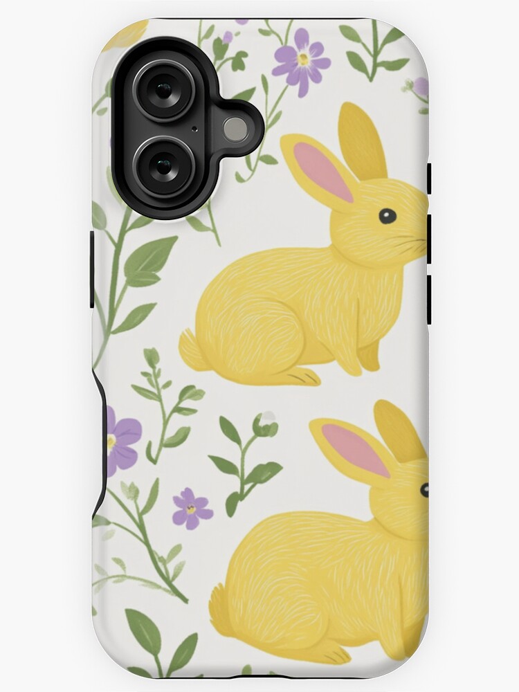 Thumbnail 1 of 4, iPhone Case, Yellow Bunny & Lavender Floral Pattern – Springtime Whimsy designed and sold by Patricks-Art.