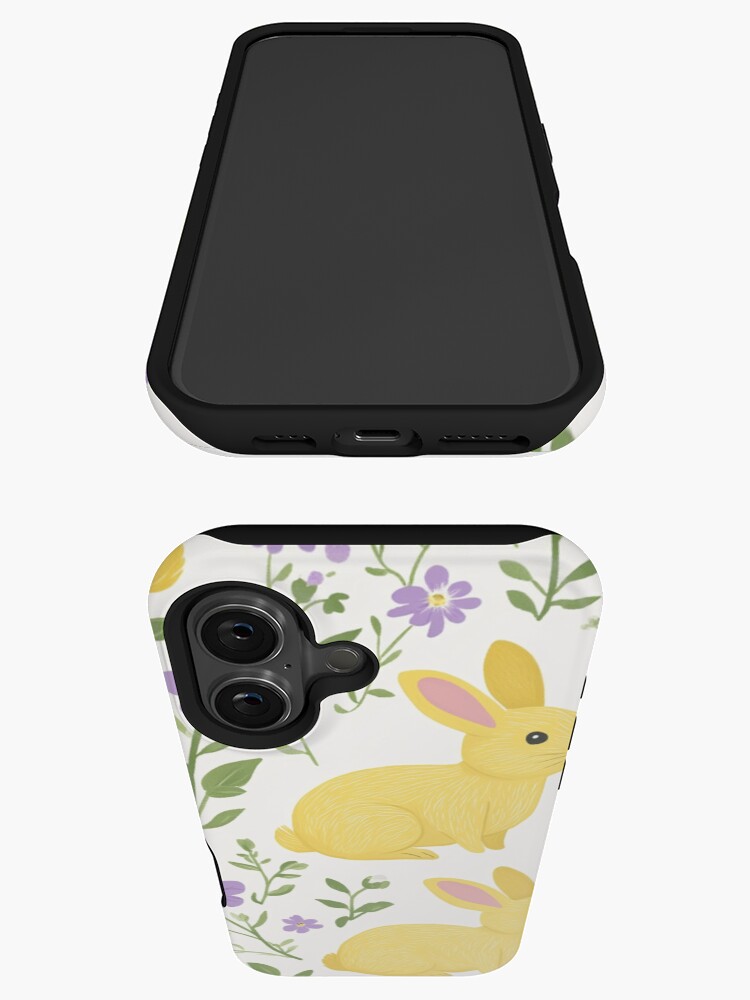 Thumbnail 3 of 4, iPhone Case, Yellow Bunny & Lavender Floral Pattern – Springtime Whimsy designed and sold by Patricks-Art.