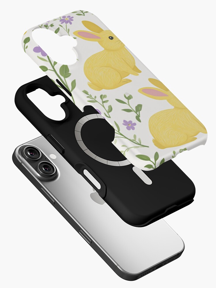 Thumbnail 2 of 4, iPhone Case, Yellow Bunny & Lavender Floral Pattern – Springtime Whimsy designed and sold by Patricks-Art.