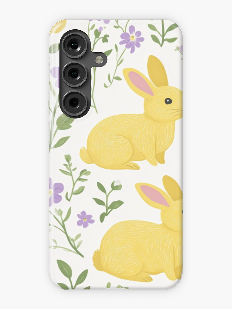 Thumbnail 1 of 4, Samsung Galaxy Phone Case, Yellow Bunny & Lavender Floral Pattern – Springtime Whimsy designed and sold by Patricks-Art.
