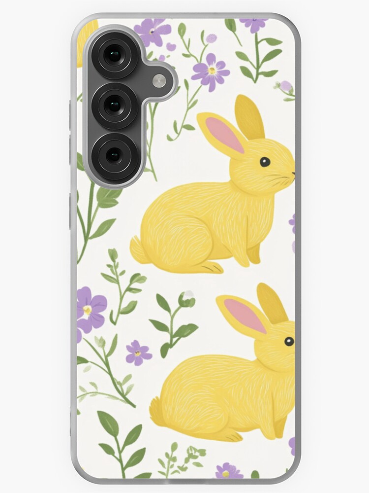 Thumbnail 1 of 4, Samsung Galaxy Phone Case, Yellow Bunny & Lavender Floral Pattern – Springtime Whimsy designed and sold by Patricks-Art.