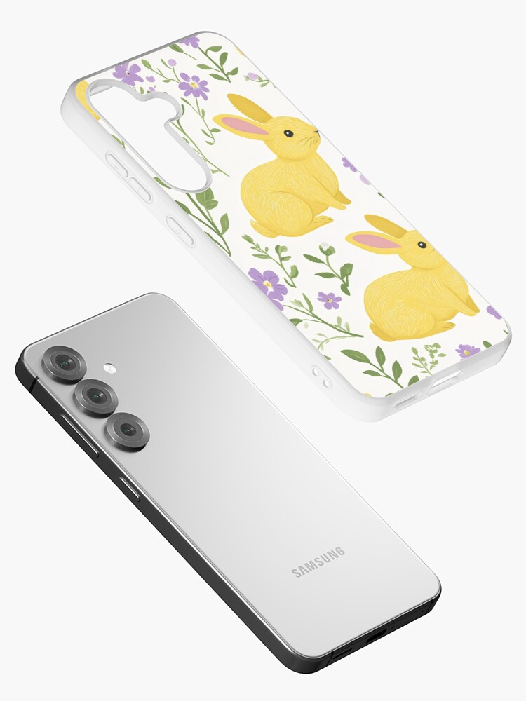 Thumbnail 2 of 4, Samsung Galaxy Phone Case, Yellow Bunny & Lavender Floral Pattern – Springtime Whimsy designed and sold by Patricks-Art.