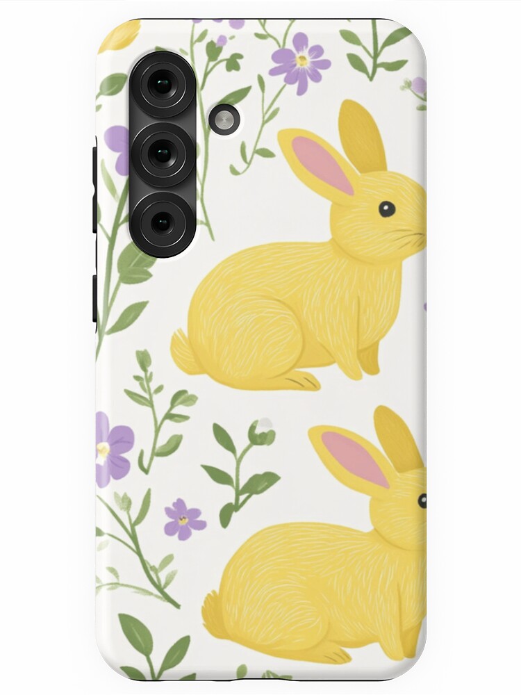 Thumbnail 1 of 4, Samsung Galaxy Phone Case, Yellow Bunny & Lavender Floral Pattern – Springtime Whimsy designed and sold by Patricks-Art.
