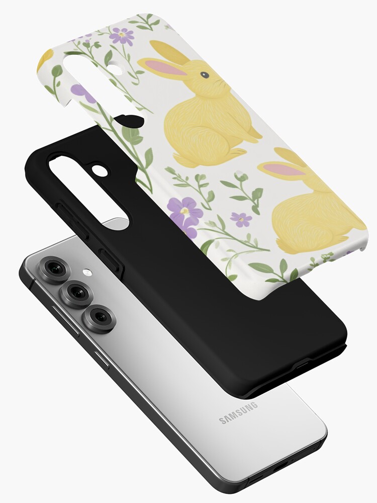 Thumbnail 2 of 4, Samsung Galaxy Phone Case, Yellow Bunny & Lavender Floral Pattern – Springtime Whimsy designed and sold by Patricks-Art.