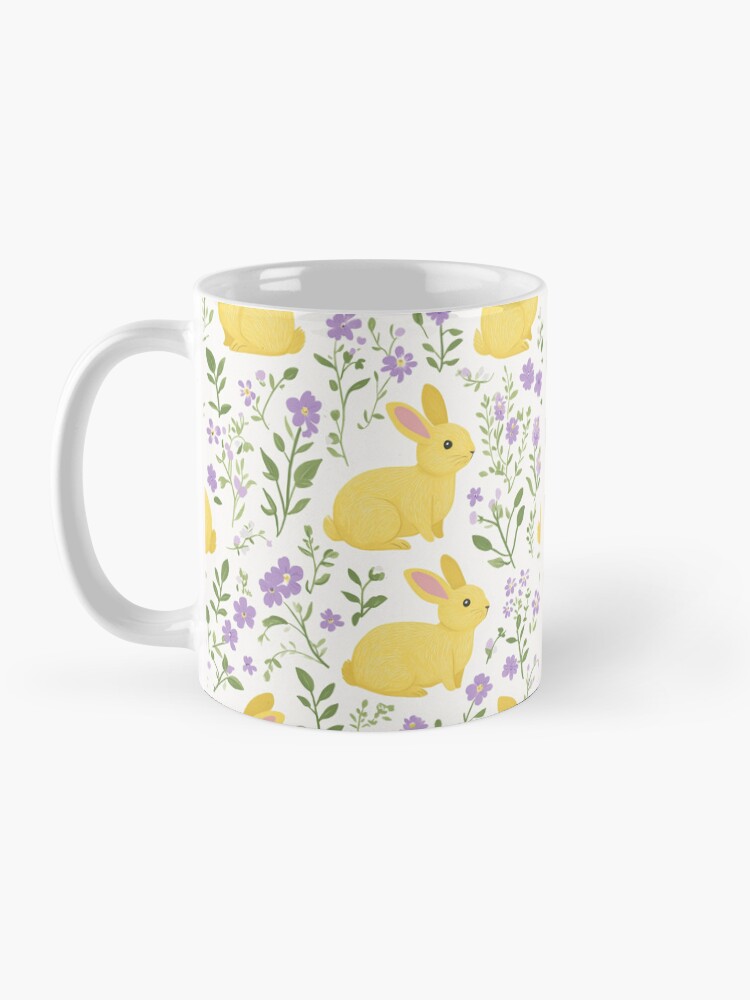 Thumbnail 3 of 6, Coffee Mug, Yellow Bunny & Lavender Floral Pattern – Springtime Whimsy designed and sold by Patricks-Art.