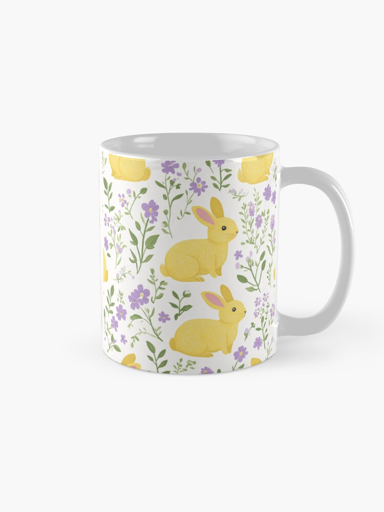 Thumbnail 5 of 6, Coffee Mug, Yellow Bunny & Lavender Floral Pattern – Springtime Whimsy designed and sold by Patricks-Art.