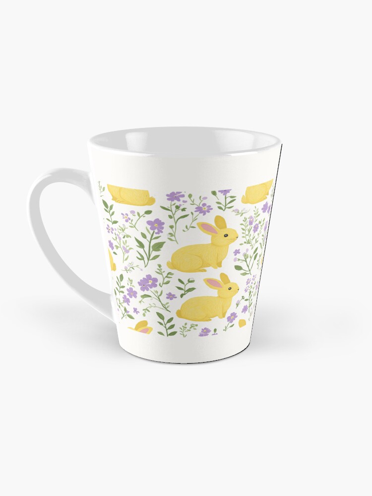 Thumbnail 3 of 4, Coffee Mug, Yellow Bunny & Lavender Floral Pattern – Springtime Whimsy designed and sold by Patricks-Art.