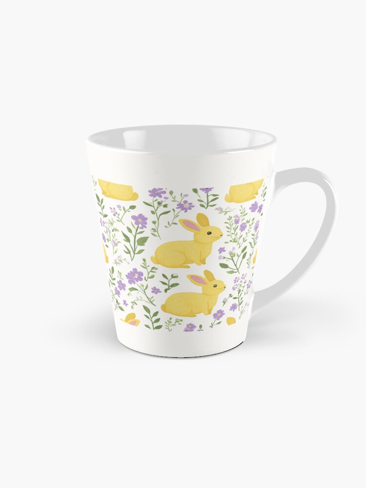 Thumbnail 1 of 4, Coffee Mug, Yellow Bunny & Lavender Floral Pattern – Springtime Whimsy designed and sold by Patricks-Art.