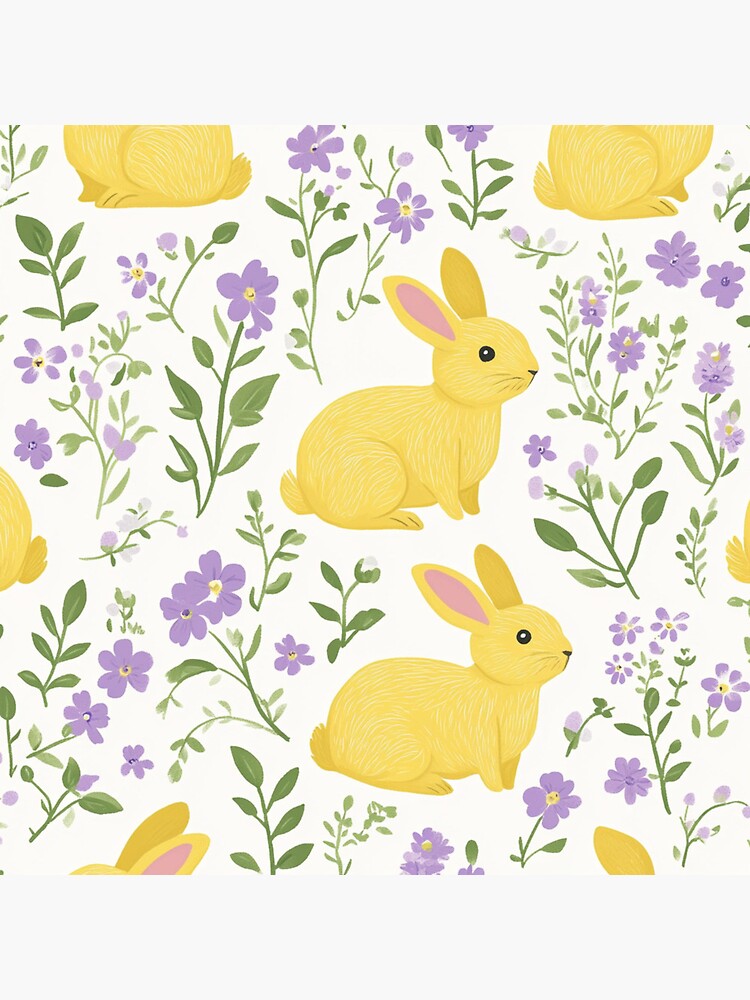 Thumbnail 5 of 5, Coasters (Set of 4), Yellow Bunny & Lavender Floral Pattern – Springtime Whimsy designed and sold by Patricks-Art.