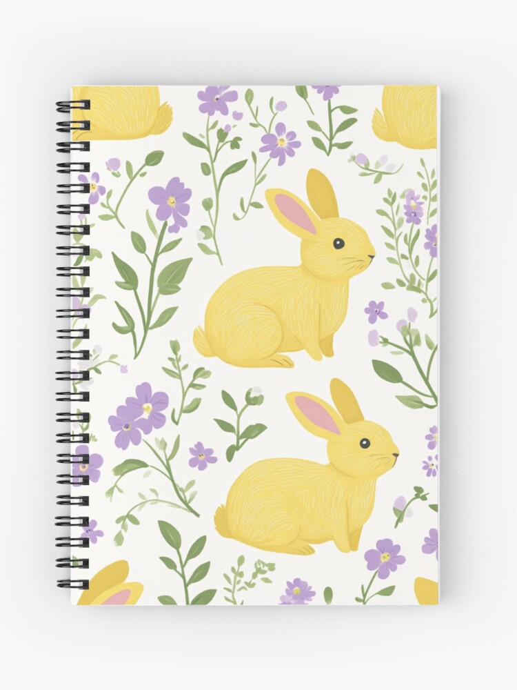 Thumbnail 1 of 3, Journal, Yellow Bunny & Lavender Floral Pattern – Springtime Whimsy designed and sold by Patricks-Art.
