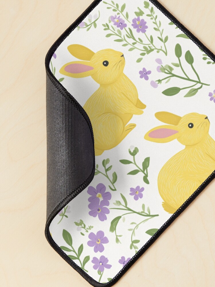 Thumbnail 2 of 5, Mouse Pad, Yellow Bunny & Lavender Floral Pattern – Springtime Whimsy designed and sold by Patricks-Art.