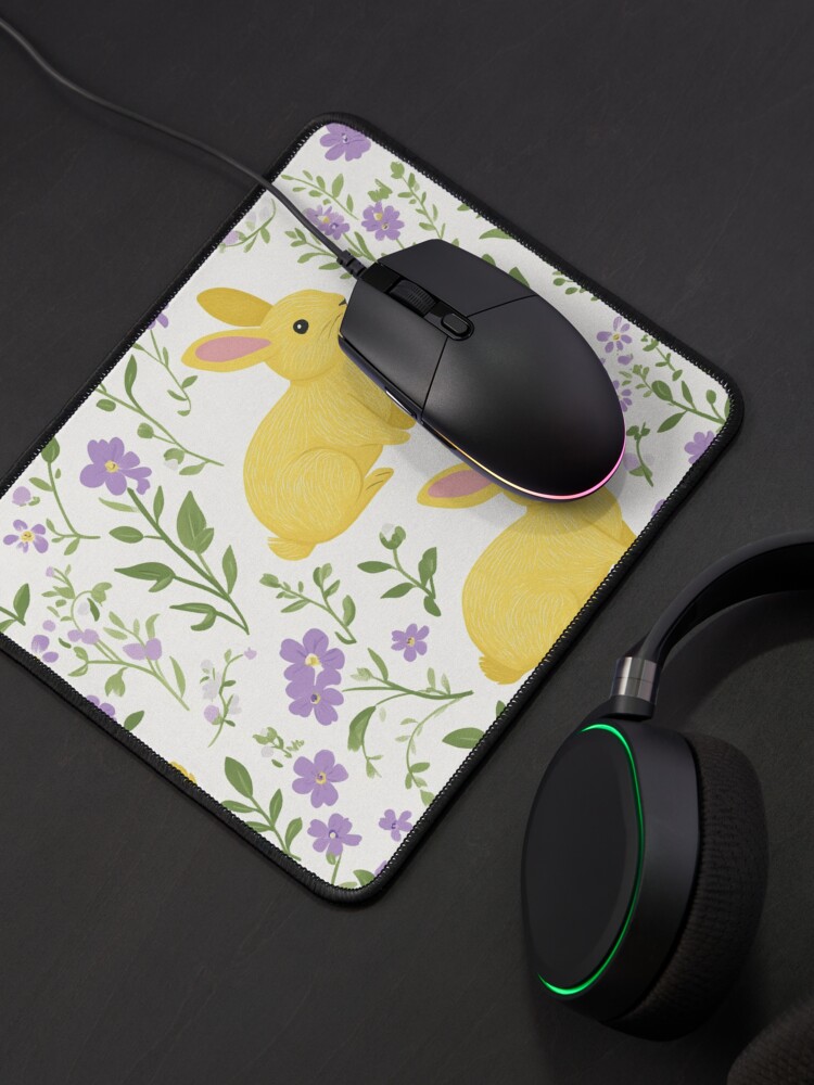 Thumbnail 4 of 5, Mouse Pad, Yellow Bunny & Lavender Floral Pattern – Springtime Whimsy designed and sold by Patricks-Art.