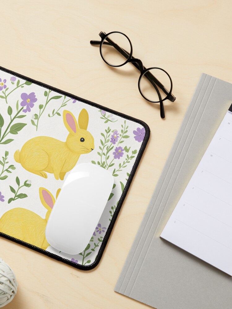 Thumbnail 3 of 5, Mouse Pad, Yellow Bunny & Lavender Floral Pattern – Springtime Whimsy designed and sold by Patricks-Art.