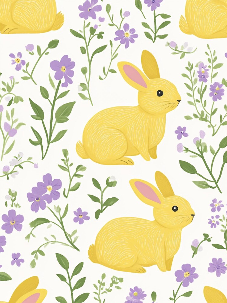 Thumbnail 3 of 3, Drawstring Bag, Yellow Bunny & Lavender Floral Pattern – Springtime Whimsy designed and sold by Patricks-Art.