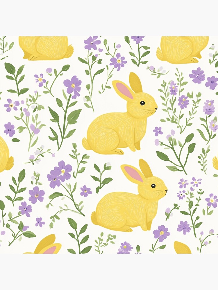 Thumbnail 4 of 4, Pillow, Yellow Bunny & Lavender Floral Pattern – Springtime Whimsy designed and sold by Patricks-Art.