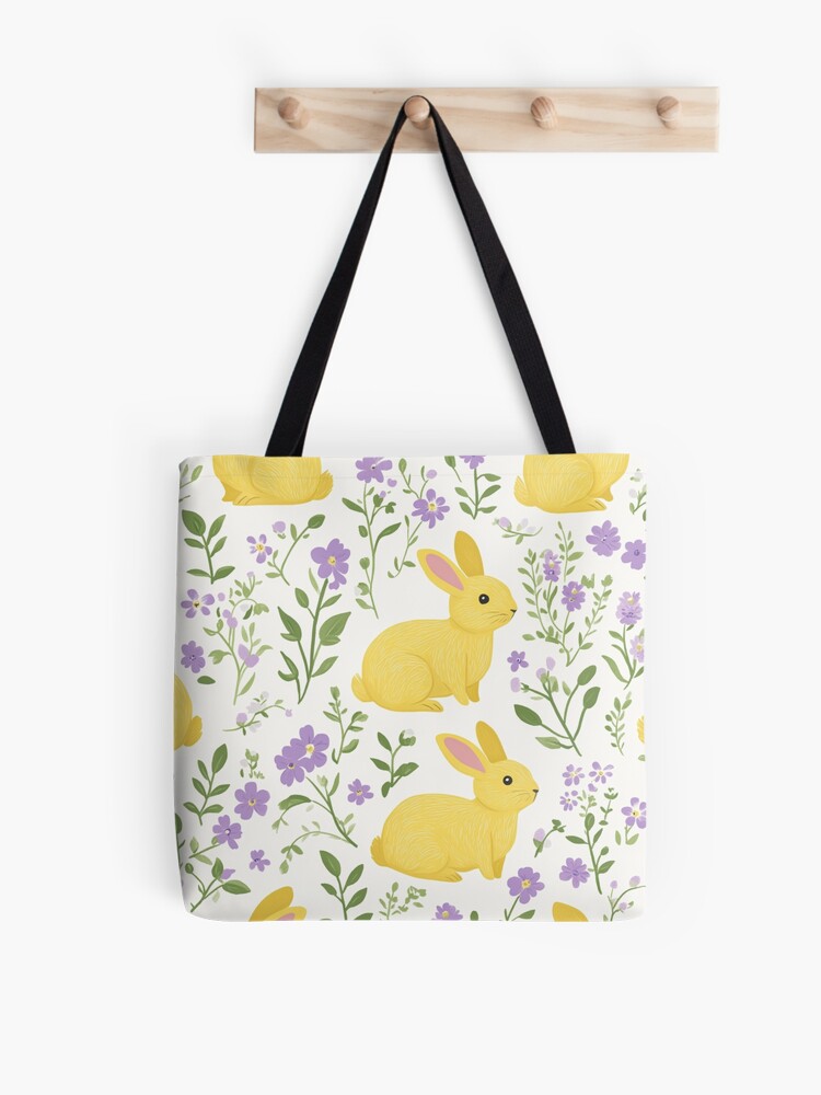 Thumbnail 1 of 2, Tote Bag, Yellow Bunny & Lavender Floral Pattern – Springtime Whimsy designed and sold by Patricks-Art.