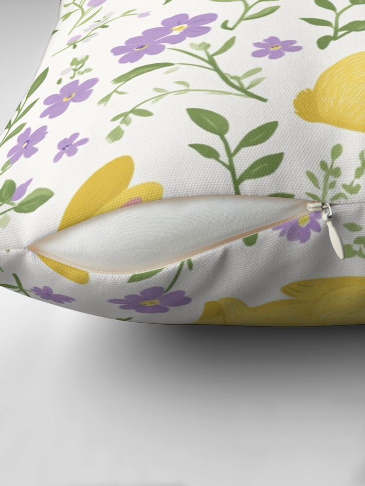 Thumbnail 2 of 4, Pillow, Yellow Bunny & Lavender Floral Pattern – Springtime Whimsy designed and sold by Patricks-Art.