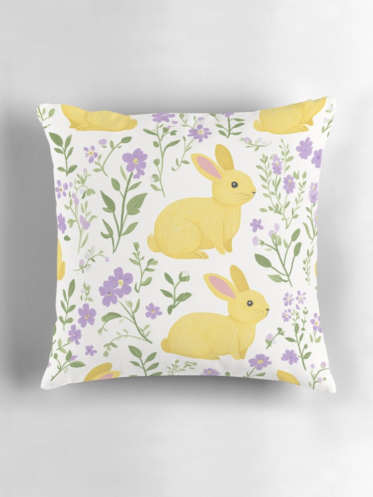 Thumbnail 3 of 4, Pillow, Yellow Bunny & Lavender Floral Pattern – Springtime Whimsy designed and sold by Patricks-Art.