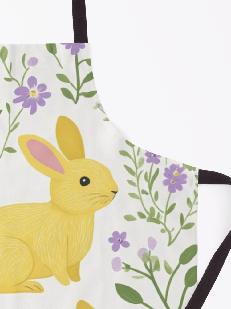 Thumbnail 3 of 6, Apron, Yellow Bunny & Lavender Floral Pattern – Springtime Whimsy designed and sold by Patricks-Art.