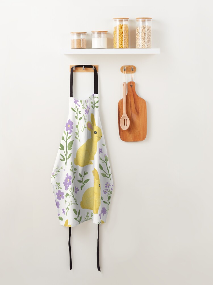 Thumbnail 4 of 6, Apron, Yellow Bunny & Lavender Floral Pattern – Springtime Whimsy designed and sold by Patricks-Art.