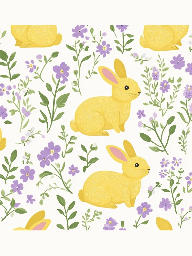 Thumbnail 4 of 4, A-Line Dress, Yellow Bunny & Lavender Floral Pattern – Springtime Whimsy designed and sold by Patricks-Art.