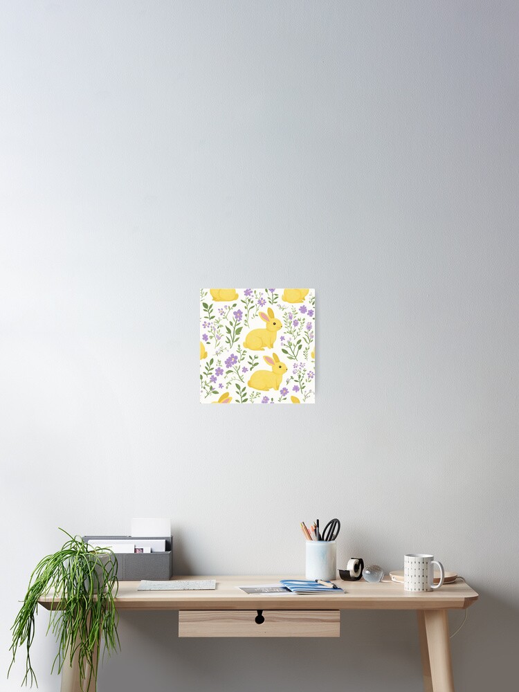 Thumbnail 2 of 3, Poster, Yellow Bunny & Lavender Floral Pattern – Springtime Whimsy designed and sold by Patricks-Art.