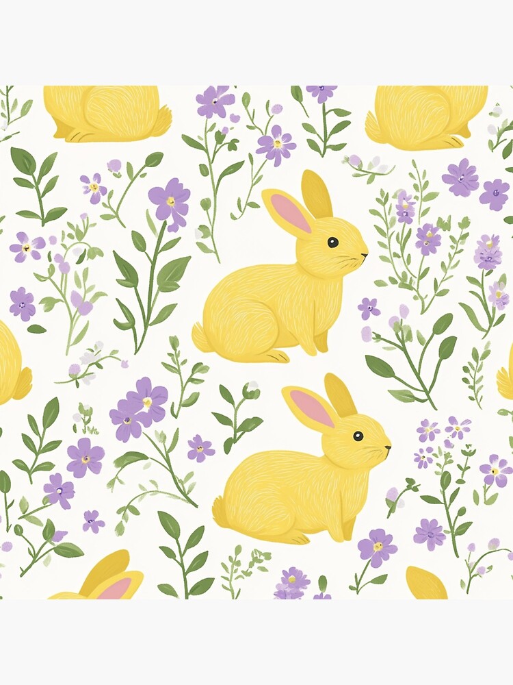 Thumbnail 3 of 3, Canvas Print, Yellow Bunny & Lavender Floral Pattern – Springtime Whimsy designed and sold by Patricks-Art.
