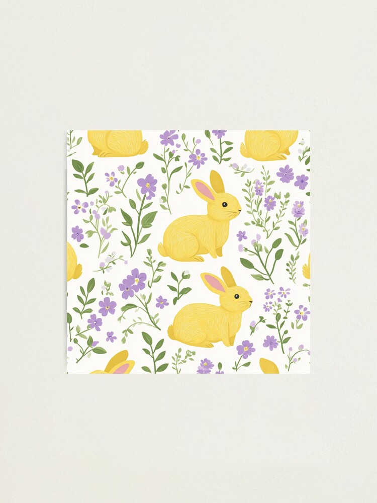 Thumbnail 1 of 3, Photographic Print, Yellow Bunny & Lavender Floral Pattern – Springtime Whimsy designed and sold by Patricks-Art.