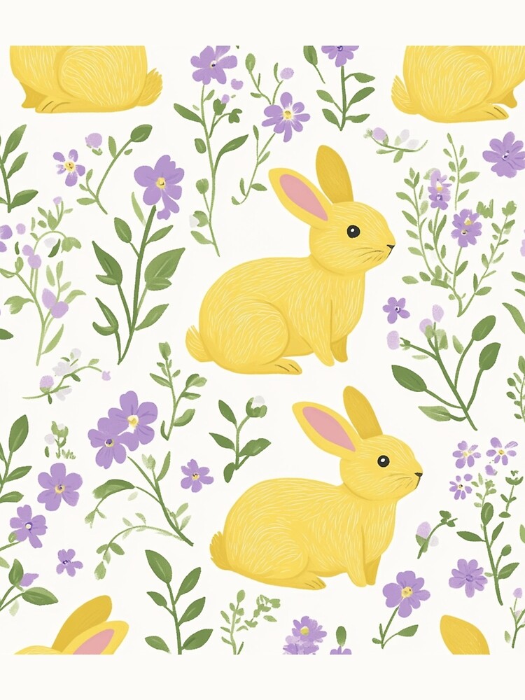 Thumbnail 3 of 3, Scarf, Yellow Bunny & Lavender Floral Pattern – Springtime Whimsy designed and sold by Patricks-Art.