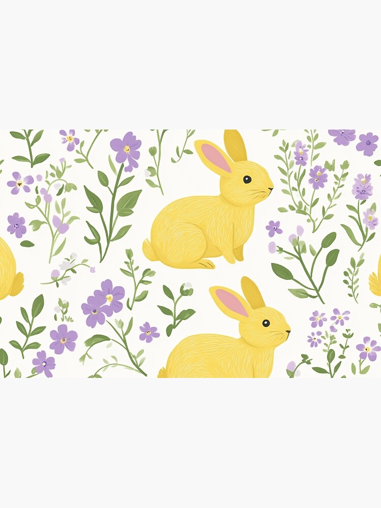 Thumbnail 2 of 2, Laptop Sleeve, Yellow Bunny & Lavender Floral Pattern – Springtime Whimsy designed and sold by Patricks-Art.