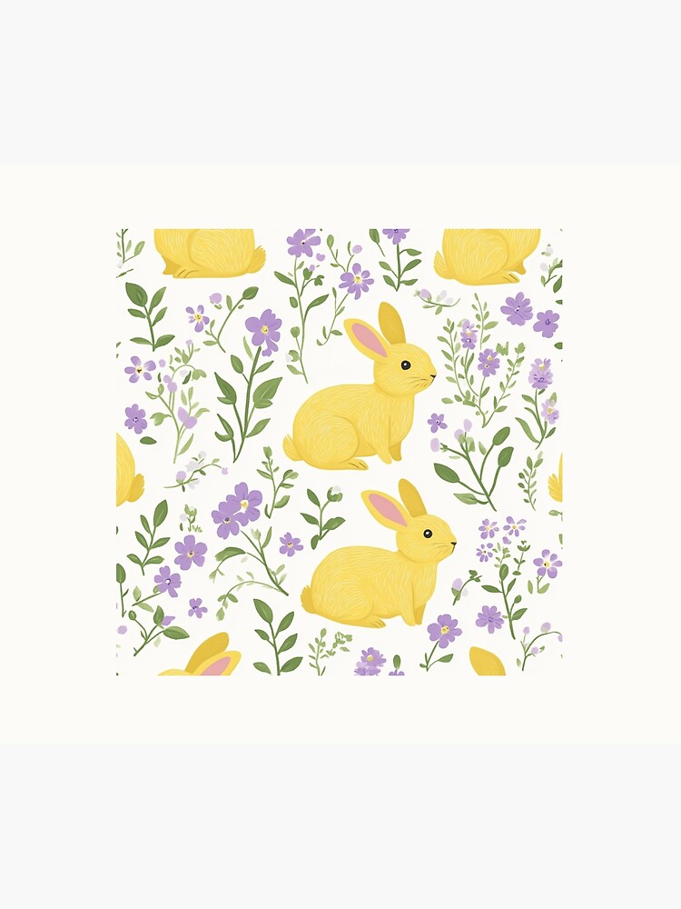Thumbnail 5 of 5, Shower Curtain, Yellow Bunny & Lavender Floral Pattern – Springtime Whimsy designed and sold by Patricks-Art.