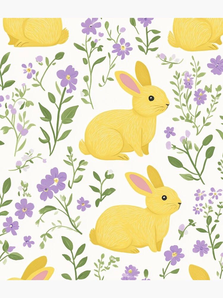 Thumbnail 3 of 3, Backpack, Yellow Bunny & Lavender Floral Pattern – Springtime Whimsy designed and sold by Patricks-Art.