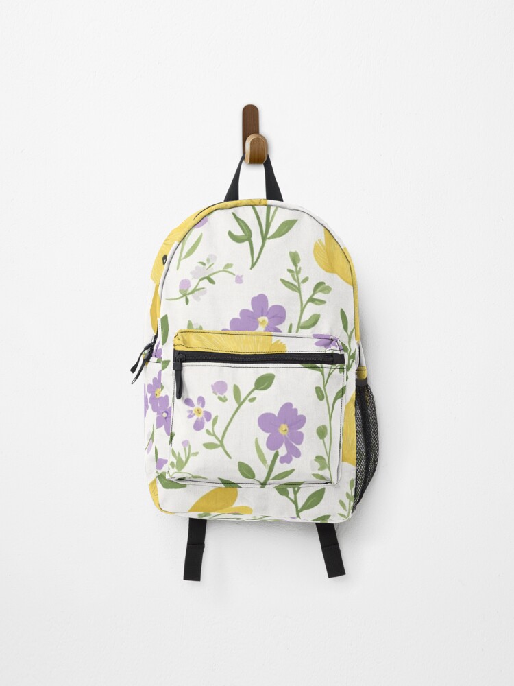 Thumbnail 1 of 3, Backpack, Yellow Bunny & Lavender Floral Pattern – Springtime Whimsy designed and sold by Patricks-Art.