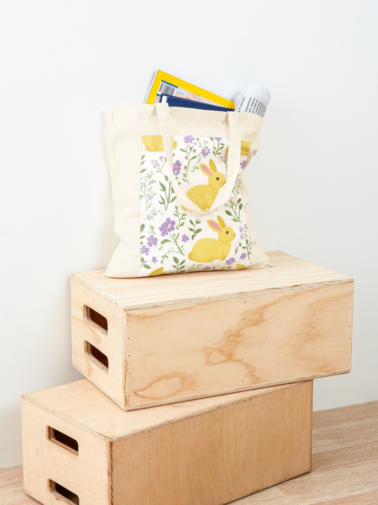 Thumbnail 4 of 5, Tote Bag, Yellow Bunny & Lavender Floral Pattern – Springtime Whimsy designed and sold by Patricks-Art.