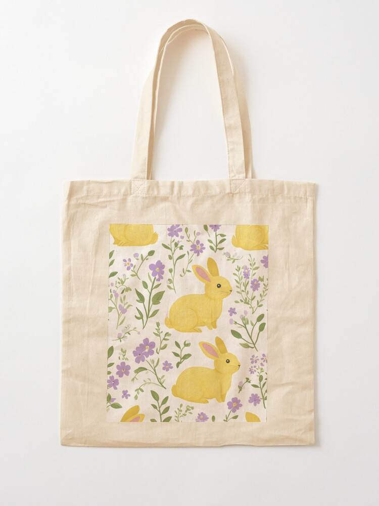 Thumbnail 2 of 5, Tote Bag, Yellow Bunny & Lavender Floral Pattern – Springtime Whimsy designed and sold by Patricks-Art.