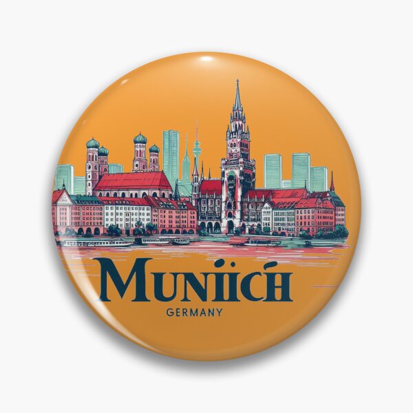 Item preview, Minimalist Watercolor Munich Germany Retro Cityscape Sticker, designed and sold by PaintMeWorld.