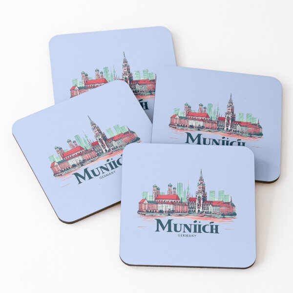 Item preview, Minimalist Watercolor Munich Germany Retro Cityscape Sticker, designed and sold by PaintMeWorld.
