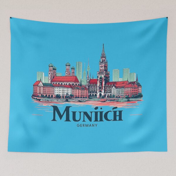 Item preview, Minimalist Watercolor Munich Germany Retro Cityscape Sticker, designed and sold by PaintMeWorld.