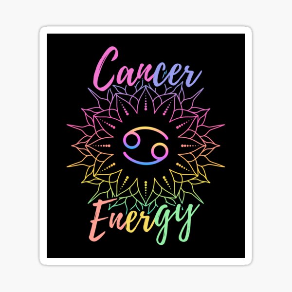 Cancer Energy Lotus Zodiac Design - Black Background Sticker