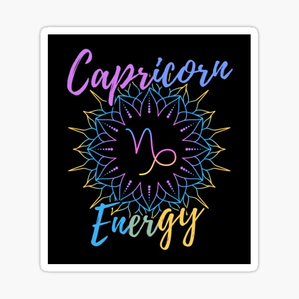 Capricorn Energy Lotus Zodiac Symbol - Black Background Sticker
