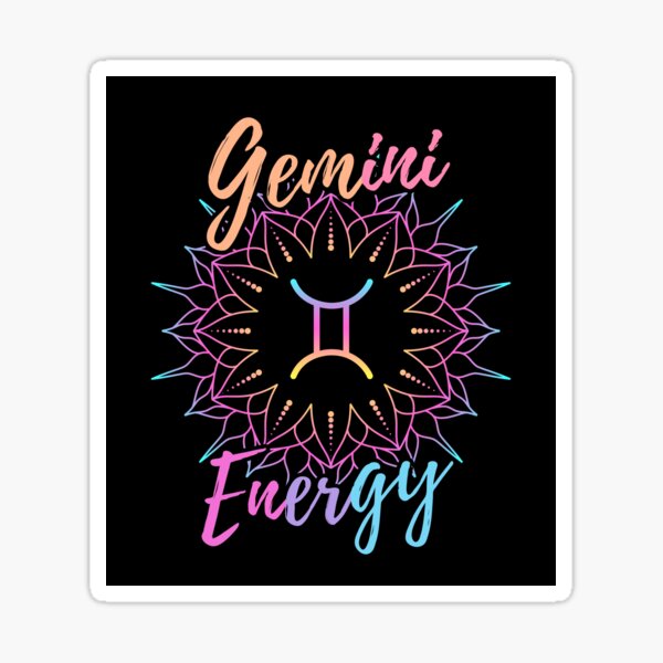 Gemini Energy Lotus Zodiac Symbol - Black Background Sticker