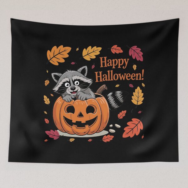 Item preview, Cute Raccoon in Pumpkin with Happy Halloween Text designed and sold by BirdsnStuff.