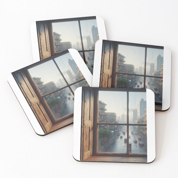 Item preview, Rustic Window Rainy View of Durban – Ultra-Realistic Cityscape Design for Urban Holiday and Travel Lovers designed and sold by knalpot-design.